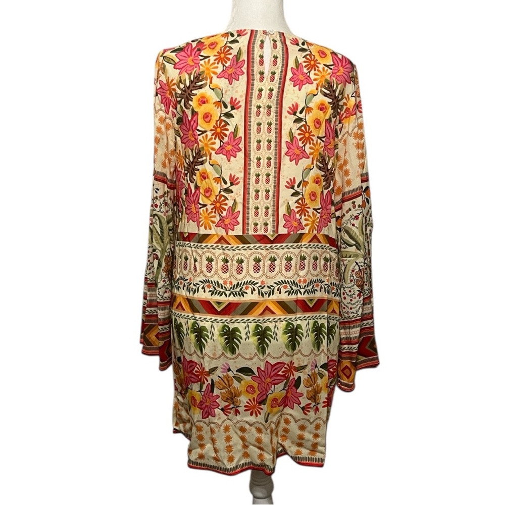 NWT Celina Moon Floral Tunic Mini Dress Large Bell Sleeve Boho Top Pockets - Picture 11 of 12